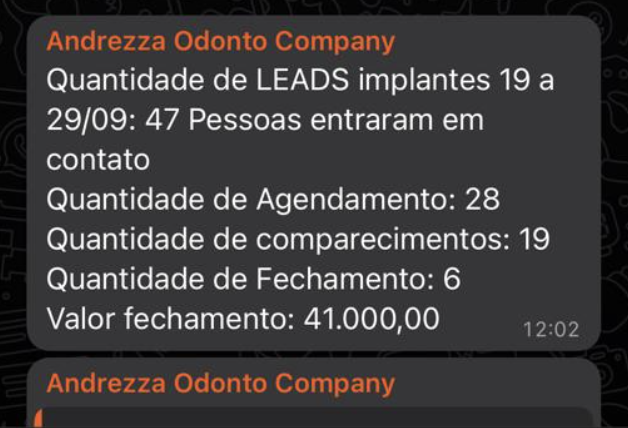 Resultado real de clínica parceira 1